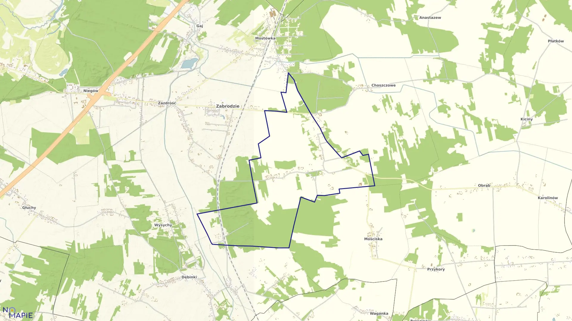 Mapa obrębu Adelin w gminie Zabrodzie