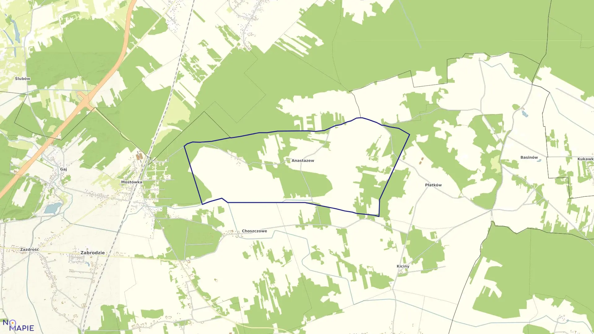 Mapa obrębu Anastazew w gminie Zabrodzie