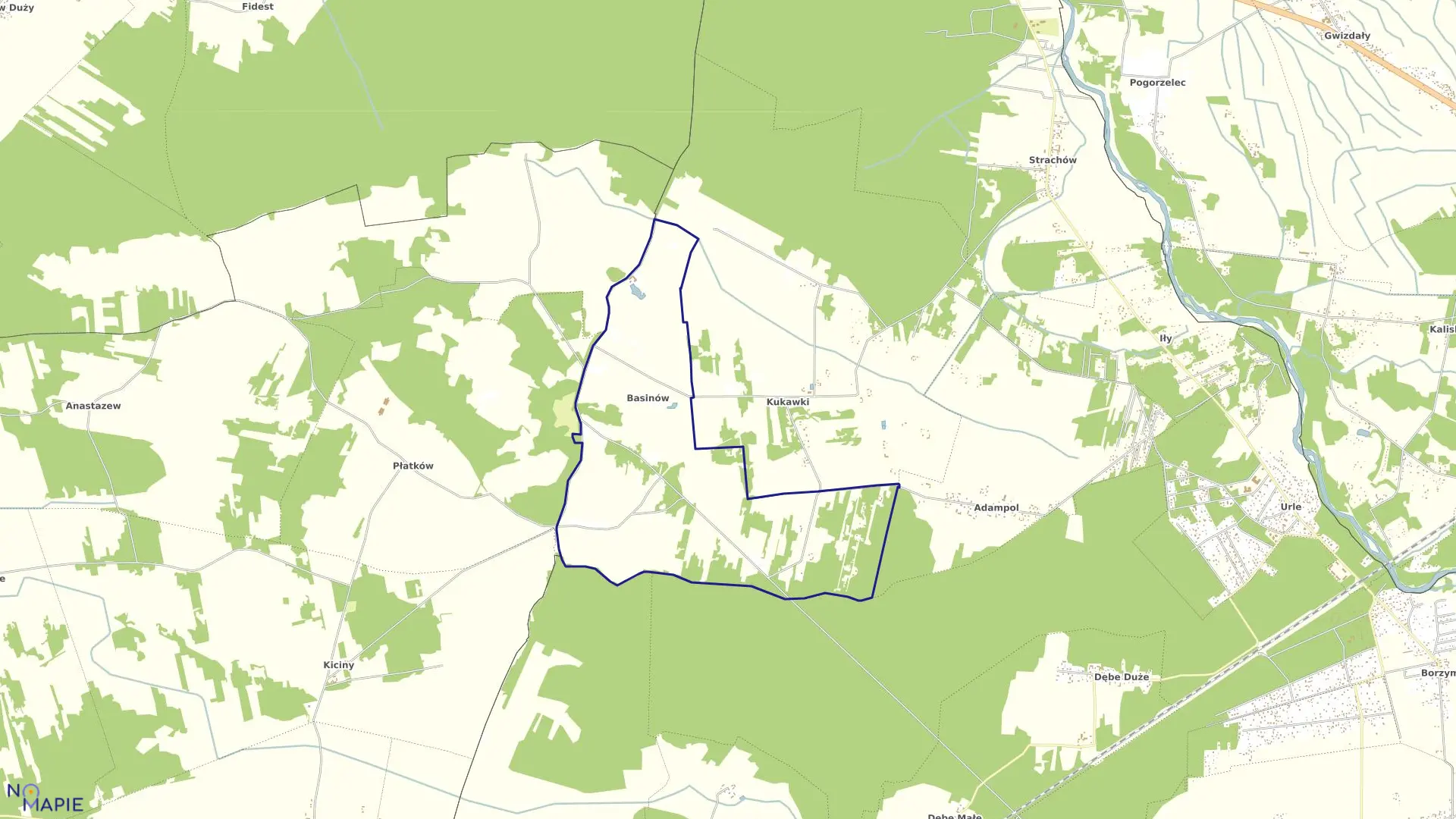 Mapa obrębu Basinów w gminie Zabrodzie