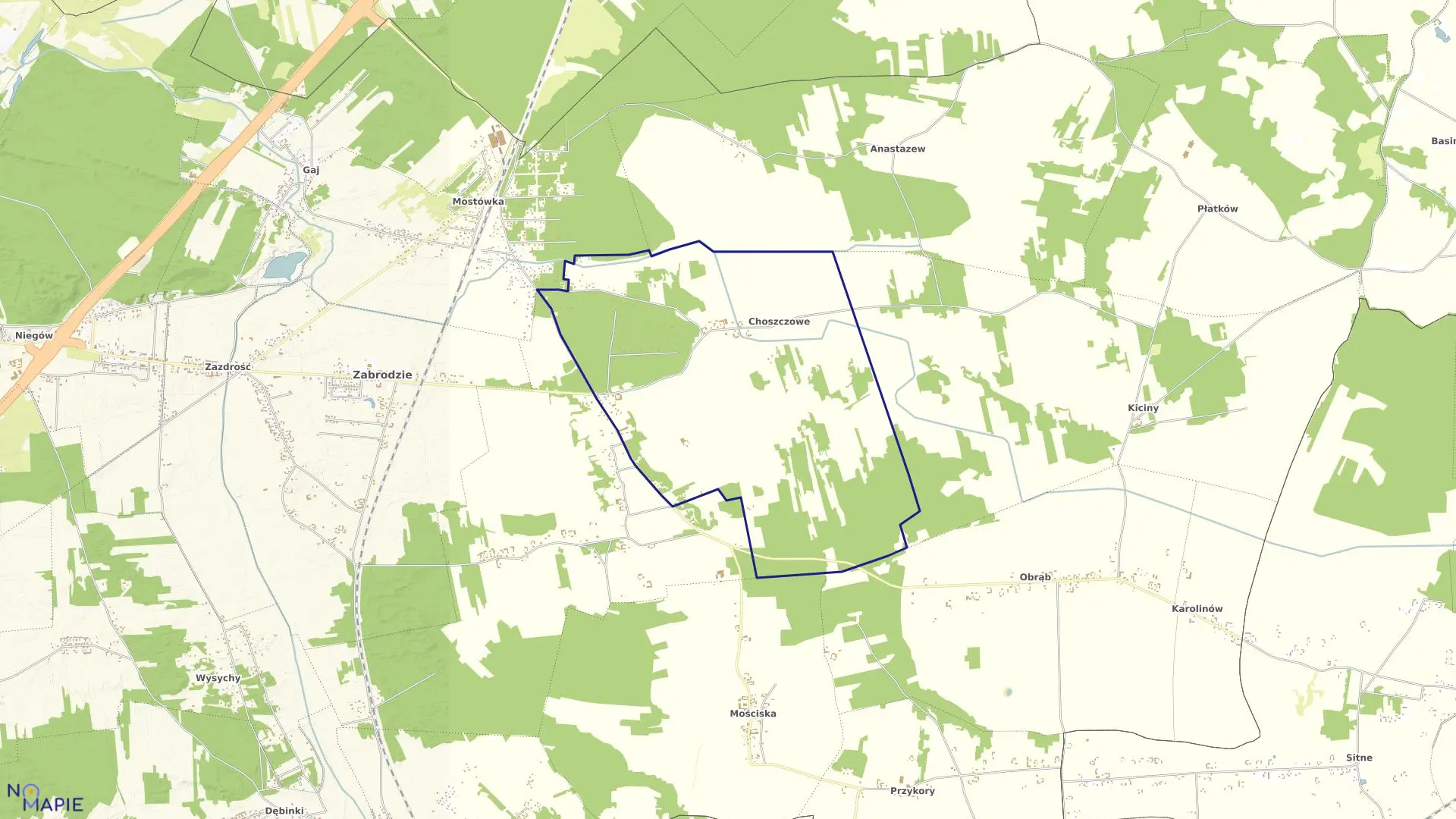 Mapa obrębu Choszczowe w gminie Zabrodzie