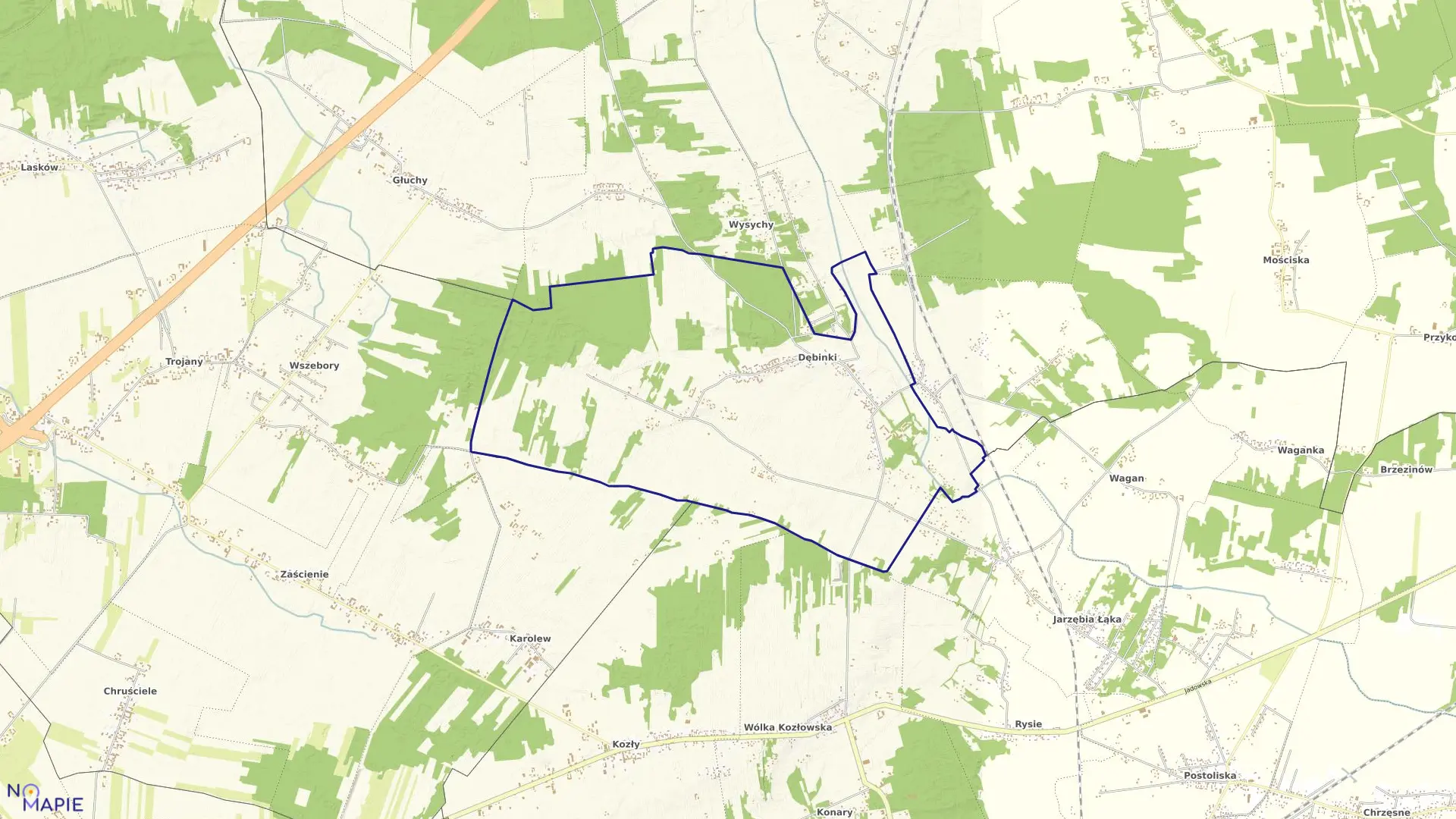 Mapa obrębu Dębinki w gminie Zabrodzie