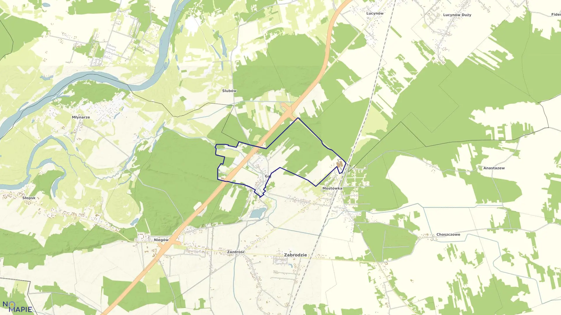 Mapa obrębu Gaj w gminie Zabrodzie