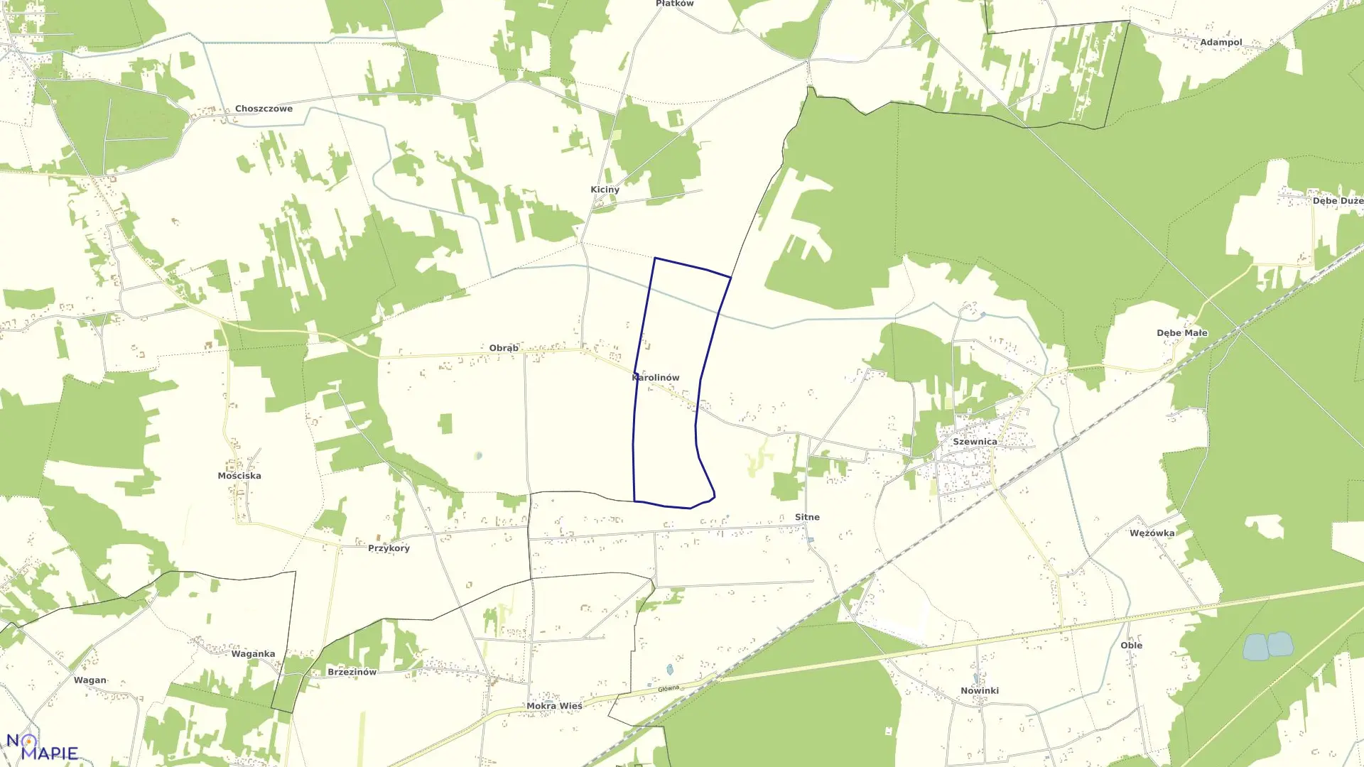 Mapa obrębu Karolinów w gminie Zabrodzie
