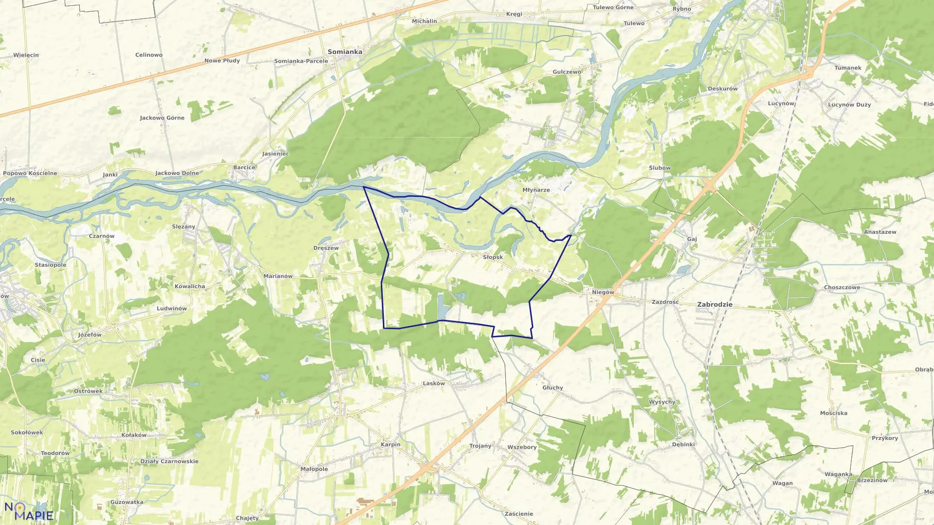 Mapa obrębu Słopsk w gminie Zabrodzie